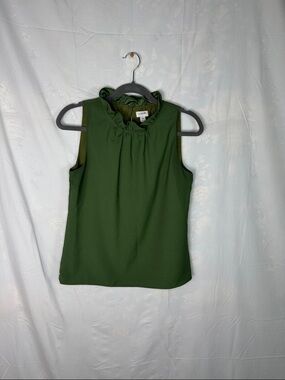 J. Crew Sleeveless Ruffled Mock-Neck Top in Olive Green